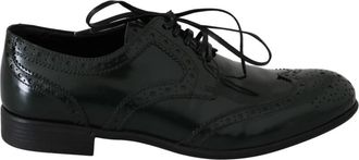 Dolce & Gabbana Groene Wingtip Brogues Oxford Flats - Dames - Nette schoenen - Groen - 35 EU - Leer - Schoenen