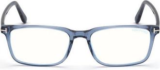 Tom Ford 56mm Rectangular Blue Light Blocking Optical Glasses in Blue Palladium /T Logo at Nordstrom