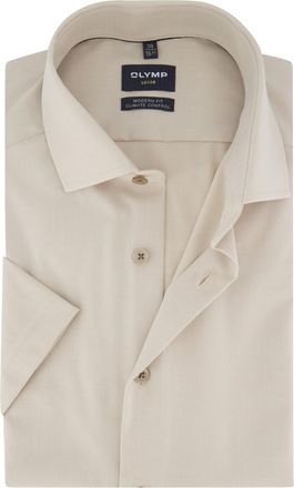 Olymp Modern fit Olymp overhemd beige korte mouw semi-wide collar