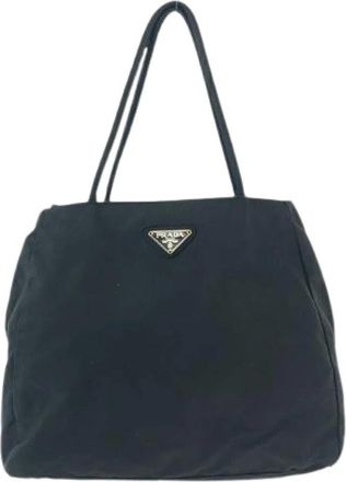 Prada Pre-owned Tote Bags, female, Black, Size: ONE SIZE Pre-owned Nylon Tessuto Logo Tote Bag