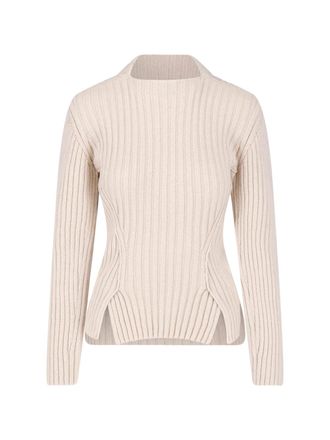 Victoria Beckham Ribbed Cashmere-Merino Knit Sweater with Square Neckline