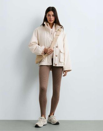 Oysho leggings a vita alta alla caviglia 65 cm con staffa in jacquard a pied de poule marroni-Marrone
