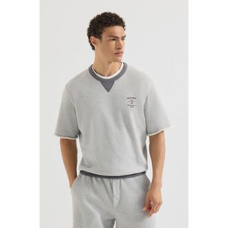 Brunello Cucinelli Cotton French terry short sleeve sweatshirt with embroidery in Grey at Nordstrom, Size Xxx-Large