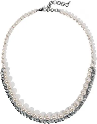 Nadri Imitation Pearl and Cubic Zirconia Double Layer Necklace in Rhodium at Nordstrom