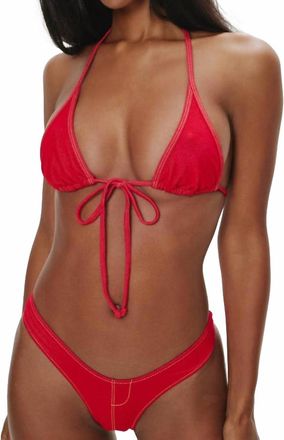 Frankies Bikinis Full Moon Denim Bikini Bottom In Red