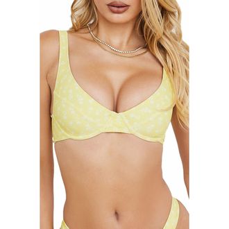 House of CB Mariposa Underwire Bikini Top in Yellow White at Nordstrom, Size X-Large