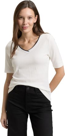 Tom Tailor T-Shirt TOM TAILOR, Damen, Gr. XXL, whisper wei&szlig;, Single Jersey, Obermaterial: 97% Baumwolle, 3% Elasthan, unifarben, regular fit normal, V-Ausschnitt