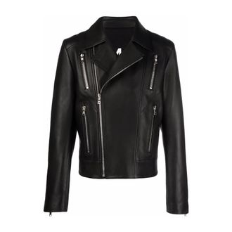 Balmain Leren Bikerjack met Rits - Heren - Leren en Su&egrave;de Jassen - Zwart - XL - Leer - Jassen
