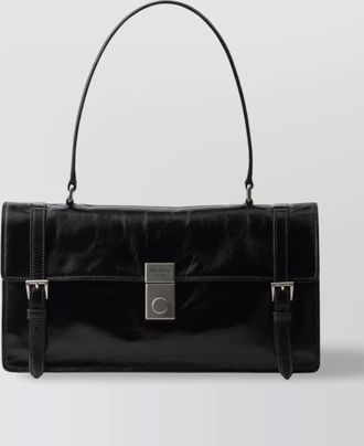 Prada glossy leather work handbag with buckle detail