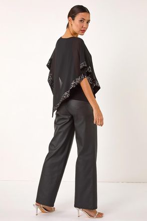 Roman Sequin Hem Overlay Stretch Top