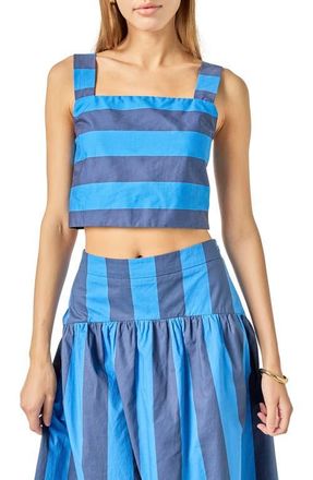 English Factory Striped Cotton Crop Top in Cornflower/navy Blue at Nordstrom, Size X-Large