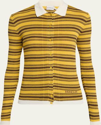 Moncler Stripe Long-Sleeve Polo Cardigan