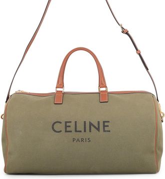 Celine Brown Khaki Canvas Leather Boston Bag (Pre-Owned)