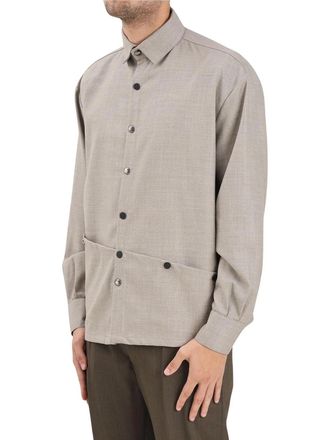 Yes London Beige Asymmetrical Snap Button Virgin Wool Shirt