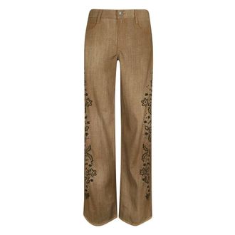 Ermanno Scervino Floral Perforated Wide Broeken - Dames - Broeken - Bruin - Maat: XS Viscose