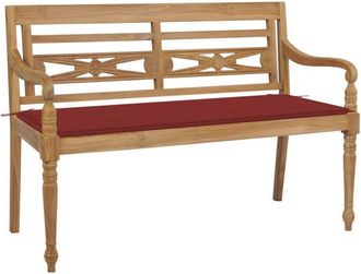 vidaXL Vidaxl - Banco Batavia Madera Maciza De Teca Con Coj&iacute;n Rojo 120 Cm