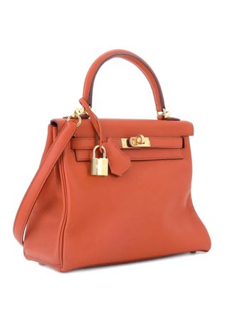 Herm&egrave;s Borsa a mano Kelly 25 in pelle Swift con tracolla e dettagli color oro - Arancione