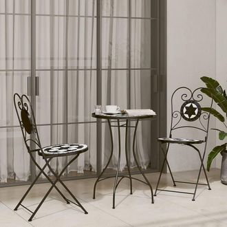 Berkfield Home Mosaic Bistro Set Black & White Iron & Ceramic