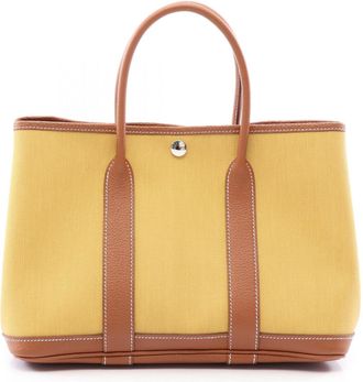 Herm&egrave;s Brown Yellow Canvas Negonda Leather Handbag Tote Bag (Pre-Owned)