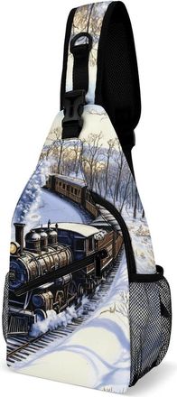 Generic An Old Locomotive Train Mens Shoulder Bags Sling Crossbody Backpack Travel Hiking Chest Bag with Small Side 38x20cm
