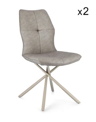 Konte Design Lote de 2 sillones de polipiel color topo y patas cruzadas beige