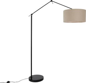 QAZQA Floor Lamp Black with Light Brown Lampshade 50 cm Adjustable - Editor