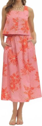 Entro Eyelet Midi Skirt & Top Set In Botanical Pink