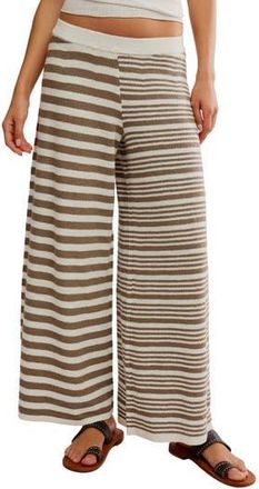Free People Allyson Stripe Wide Leg Pants in Olive Stone Combo at Nordstrom Rack, Size Medium