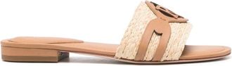 Lauren Ralph Lauren Alegra leather slides - women - Calf Leather/Raffia/Calf Leather/Calf Leather - 5.5 - Neutrals