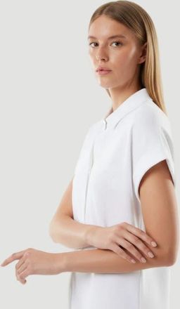 Majestic Filatures Stretch Linen S/S Shirt With Rolled Cuff in Blanc at Nordstrom, Size 4