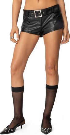 Edikted Alba Belted Faux Leather Shorts in Black at Nordstrom, Size X-Small