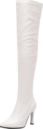 Generic Autumn Winter Women High Heel Pointed Toe Slim Fit Over The Knee Long Boots with Half Side Zipper Design for Elegant Style and Warm Comfort (White, 6.