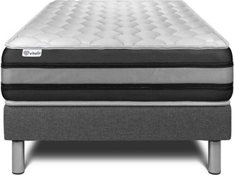 VITALIT Somier Gris + Colch&oacute;n Con Muelles Y Viscoel&aacute;stica 90 X 190