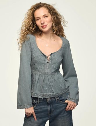 Lucky Brand Womens Trim Mix Babydoll Top