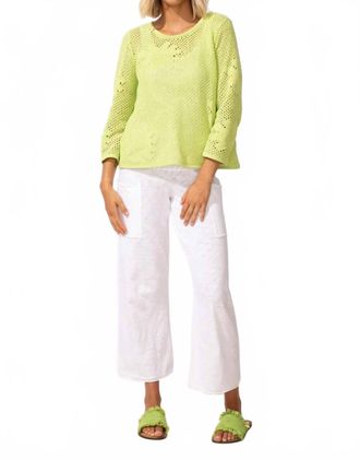 Escape Floral Crochet Easy Pullover Sweater In Kiwi