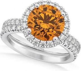 Allurez Citrine & Diamond Round-Cut Halo Bridal Set 18K White Gold (2.57ct)