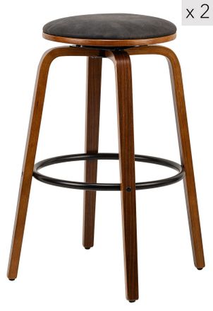 Nordlys Set of 2 Industrial Metal Wood Bar Stools in Black