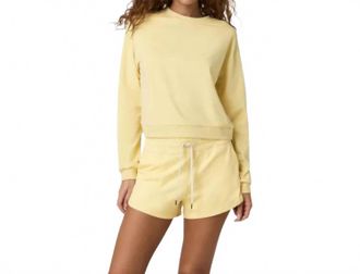 Vuori Clothing Halo Modern Crew Sweatshirt In Lemon Snap Heather