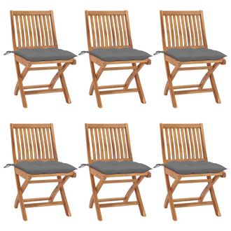 vidaXL Vidaxl - Sillas De Jard&iacute;n Plegables 6 Uds Madera Maciza Teca Con Cojines