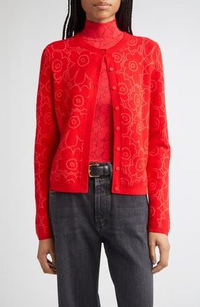 Marimekko Mutka Mini Piirto Unikko Wool Blend Cardigan in Red at Nordstrom Rack, Size X-Small