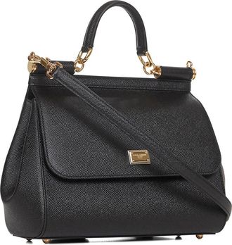 Dolce & Gabbana Womens Handbag Sicily Black Calf Leather Handbags Hand Bags