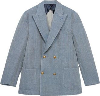 Fortela David Double-Breasted Linen Blend Jacket in Sky at Nordstrom, Size 52 Eu