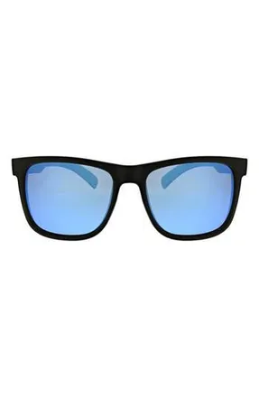 Hurley 56mm Polarized Square Sunglasses in Matte Black/blue at Nordstrom Rack