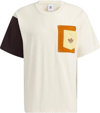 adidas originals Series Contrast Color Stitching Pocket Round Neck Short Sleeve Creamy White T-Shirt HC0343