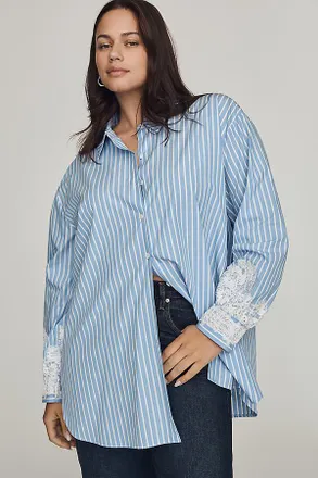 English Factory Lace-Sleeve Buttondown Shirt