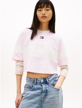Tommy Hilfiger Womens Tommy Jeans Colorblock Cropped T-Shirt - Pink - XL