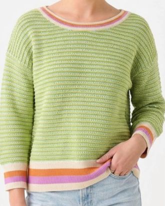 Tribal 3/4 Sleeve Scoop Neck Sweater In Mint Leaf Green