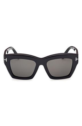 Tom Ford Luna 52mm Butterfly Sunglasses in Shiny Black/Eco/Lenses at Nordstrom