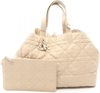 Dior Beige Leather Handbag Pouch Tote Bag (Pre-Owned)
