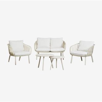 Sklum Conjunto de jardín con sofá de 2 plazas, 2 sillones y 2 mesas de centro en hierro y polipropileno Aradina SKLUM